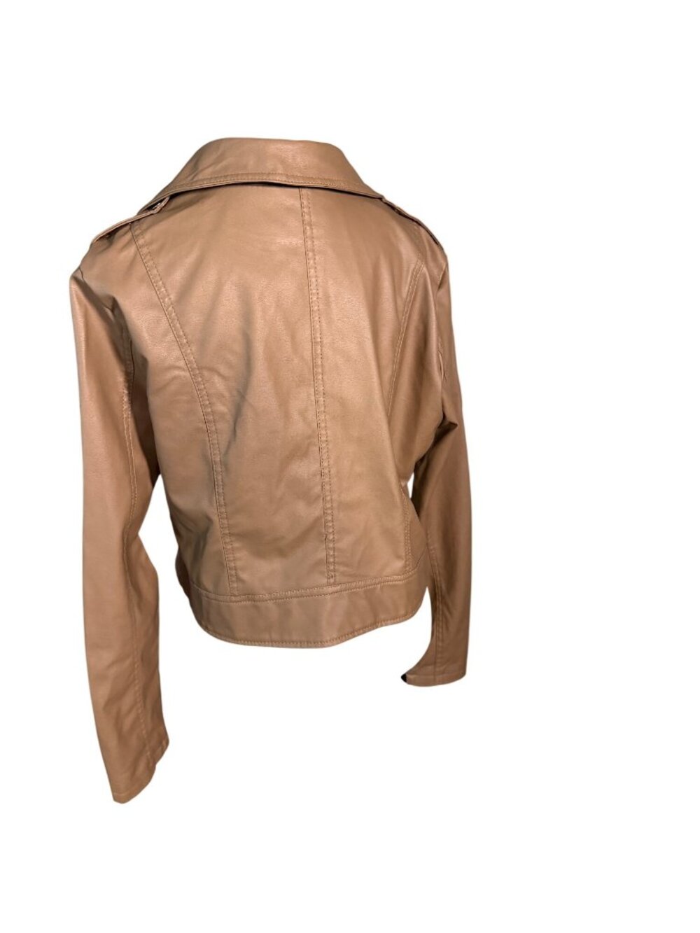New Look Womens Tan Faux Leather Moto Jacket With Black Panels Size XL - Picture 3 of 5
